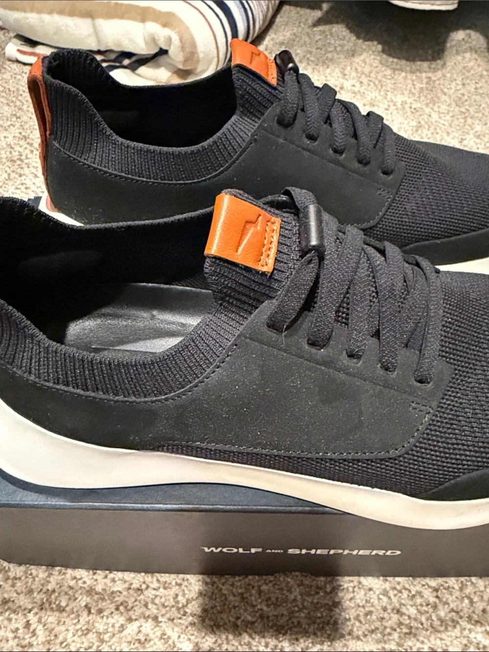 Men's Black Wolf & Shepherd Shoes, Size  10, new in box, swapped stretchy laces